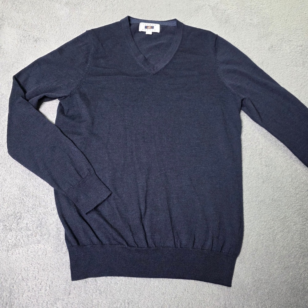 Joseph Abboud Mens M V-Neck Sweater Navy Blue Merino Wool Blend Modern Fit VTG